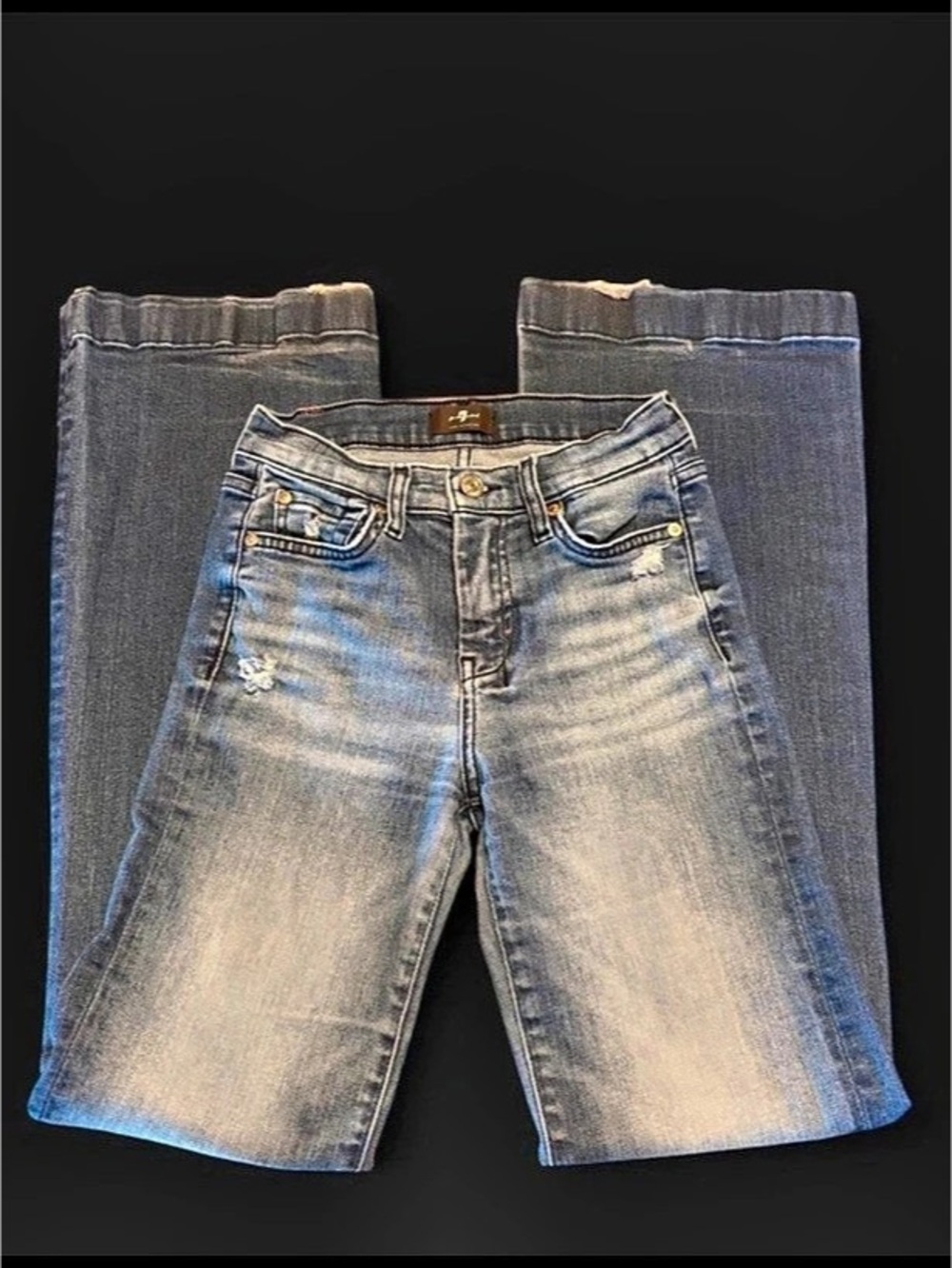 7 For All Mankind Dojo Tailorless Lake Blue Flare Jeans Y2K Size 25